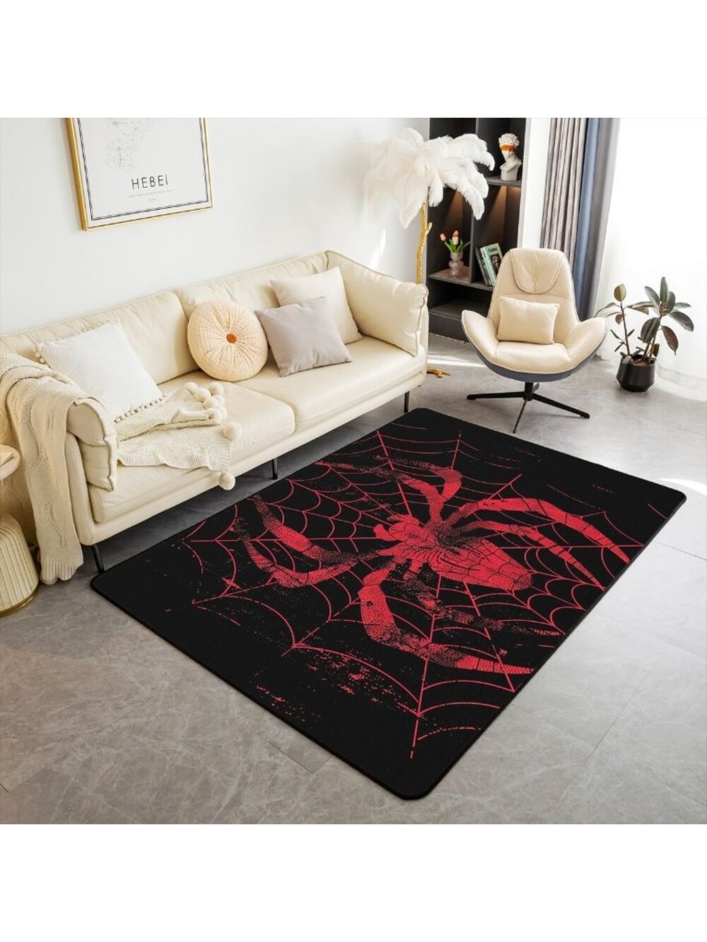 Gothic Spider Web Area Rug for Kids Room Decor, Halloween Theme Non-Slip Carpet